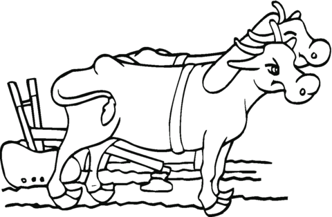 Oxen With Plow Coloring Page